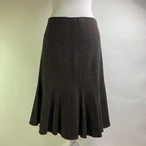 Nanette Lepore Flared Midi Skirt – Brown Pinstripe, Tailored High-Waisted Elegan